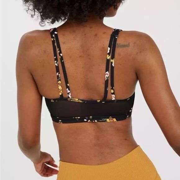 Offline By Aerie Goals Plunge Sports Bra True Black Floral Size Medium - Picture 2 of 8